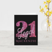 21および法律 |おもしろいピンクフェイクグリッター21歳の誕生日 カード (黄色い花)