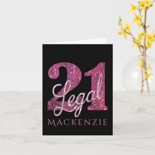 21および法律 |おもしろいピンクフェイクグリッター21歳の誕生日 カード (黄色い花)