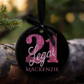 21および法律 |おもしろいピンクフェイクグリッター21歳の誕生日 セラミックオーナメント