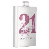 21および法律 |おもしろいピンクフェイクグリッター21歳の誕生日 フラスク (右)