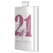 21および法律 |おもしろいピンクフェイクグリッター21歳の誕生日 フラスク (左)