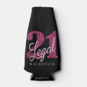 21および法律 |おもしろいピンクフェイクグリッター21歳の誕生日 ボトルクーラー (正面)