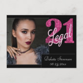 21および法律 |おもしろいピンクフェイクグリッター21歳の誕生日 ポストカード (正面)