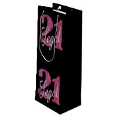 21および法律 |おもしろいピンクフェイクグリッター21歳の誕生日 ワインギフトバッグ (裏面アングル)
