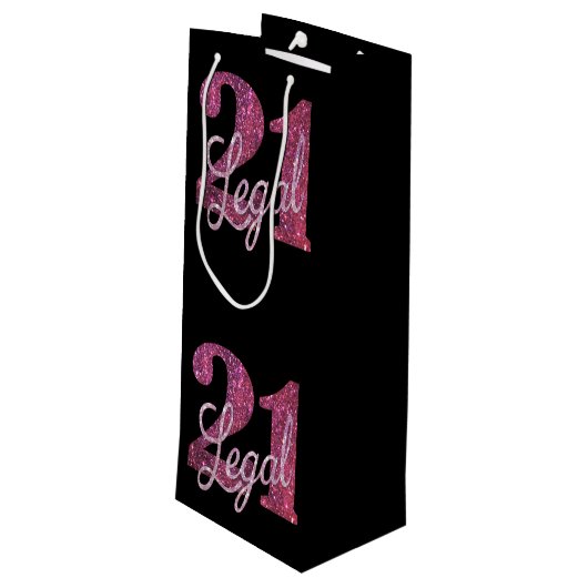 21および法律 |おもしろいピンクフェイクグリッター21歳の誕生日 ワインギフトバッグ (裏面アングル)
