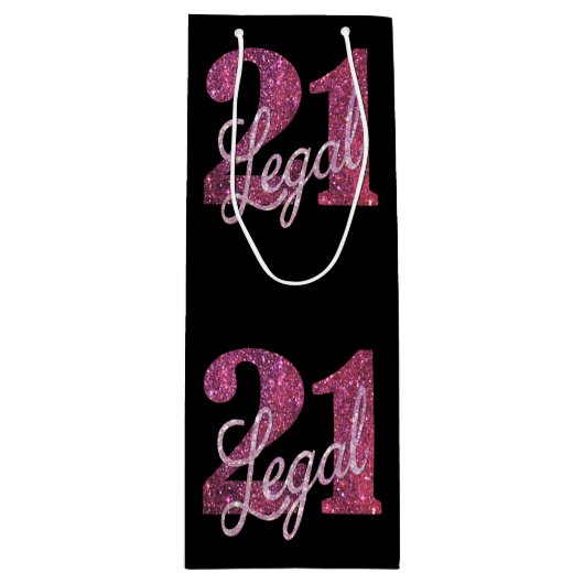21および法律 |おもしろいピンクフェイクグリッター21歳の誕生日 ワインギフトバッグ (正面)