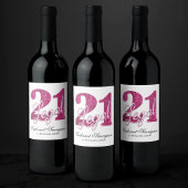 21および法律 |おもしろいピンクフェイクグリッター21歳の誕生日 ワインラベル