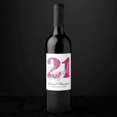 21および法律 |おもしろいピンクフェイクグリッター21歳の誕生日 ワインラベル
