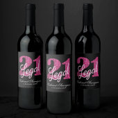 21および法律 |おもしろいピンクフェイクグリッター21歳の誕生日 ワインラベル