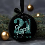 21および法律 |グリーンフェイクグリッター21歳の誕生日 セラミックオーナメント