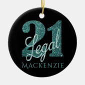 21および法律 |グリーンフェイクグリッター21歳の誕生日 セラミックオーナメント (正面)