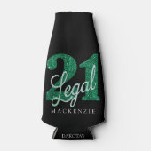 21および法律 |グリーンフェイクグリッター21歳の誕生日 ボトルクーラー (正面)