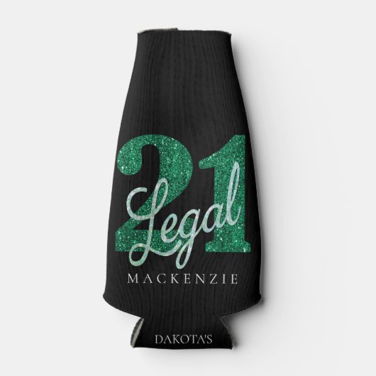 21および法律 |グリーンフェイクグリッター21歳の誕生日 ボトルクーラー (正面)