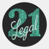 21および法律 |グリーンフェイクグリッター21歳の誕生日 ラウンドシール (正面)
