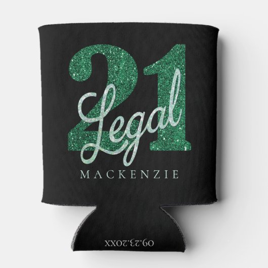 21および法律 |グリーンフェイクグリッター21歳の誕生日 缶クーラー (裏面)