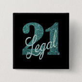 21および法律 |グリーンフェイクグリッター21歳の誕生日 缶バッジ (正面)