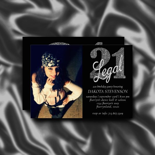 21および法律 |シルバーフェイクグリッターフォトキープサケ 招待状