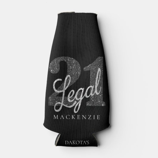 21および法律 |シルバーフェイクグリッター21歳の誕生日 ボトルクーラー (正面)