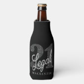 21および法律 |シルバーフェイクグリッター21歳の誕生日 ボトルクーラー (ボトル正面)