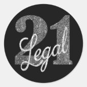 21および法律 |シルバーフェイクグリッター21歳の誕生日 ラウンドシール (正面)