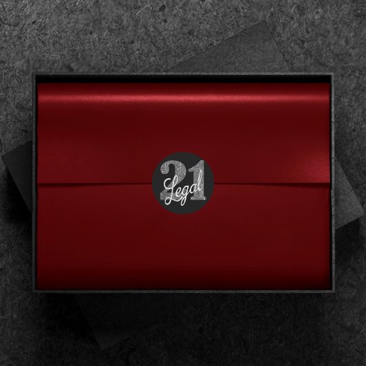 21および法律 |シルバーフェイクグリッター21歳の誕生日 ラウンドシール