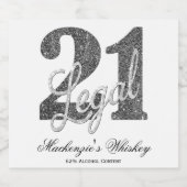 21および法律 |シルバーフェイクグリッター21歳の誕生日 リキュールボトルラベル (シングルラベル)