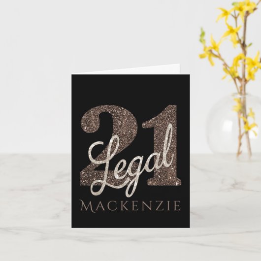 21および法律 |トープグリッター21歳の誕生日 カード (黄色い花)