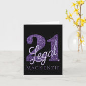 21および法律 |パープルフェイクグリッター21歳の誕生日 カード (黄色い花)