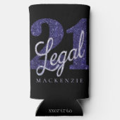 21および法律 |パープルフェイクグリッター21歳の誕生日 スリム缶クーラー (裏面)