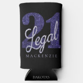 21および法律 |パープルフェイクグリッター21歳の誕生日 スリム缶クーラー (正面)
