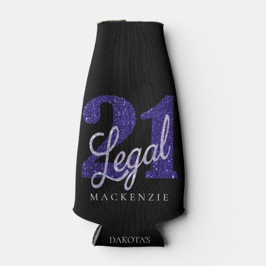 21および法律 |パープルフェイクグリッター21歳の誕生日 ボトルクーラー (正面)