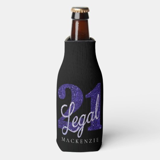 21および法律 |パープルフェイクグリッター21歳の誕生日 ボトルクーラー (ボトル正面)