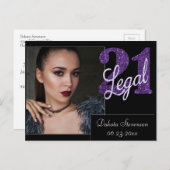 21および法律 |パープルフェイクグリッター21歳の誕生日 ポストカード (正面/裏面)