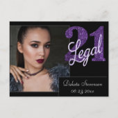 21および法律 |パープルフェイクグリッター21歳の誕生日 ポストカード (正面)