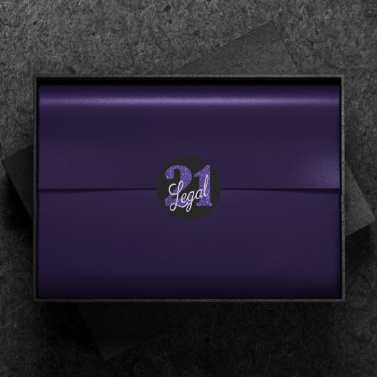 21および法律 |パープルフェイクグリッター21歳の誕生日 ラウンドシール