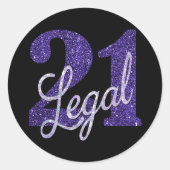 21および法律 |パープルフェイクグリッター21歳の誕生日 ラウンドシール (正面)