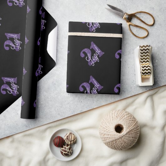 21および法律 |パープルフェイクグリッター21歳の誕生日 ラッピングペーパー (クラフト)