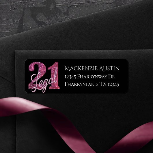 21および法律 |ピンクフェイクグリッター21歳の誕生日 ラベル