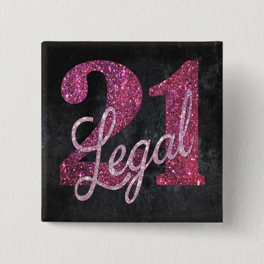 21および法律 |ピンク21歳の誕生日シックグリッター 缶バッジ (正面)