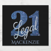 21および法律 |ブルーフェイクグリッター21歳の誕生日 ビールラベル (シングルラベル)