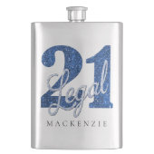 21および法律 |ブルーフェイクグリッター21歳の誕生日 フラスク (正面)