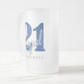 21および法律 |ブルーフェイクグリッター21歳の誕生日 フロストグラスビールジョッキ (正面左)