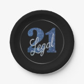 21および法律 |ブルーフェイクグリッター21歳の誕生日 ペーパープレート (正面)