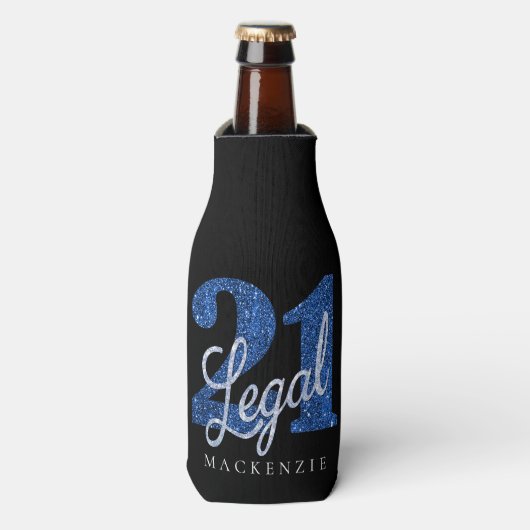 21および法律 |ブルーフェイクグリッター21歳の誕生日 ボトルクーラー (ボトル正面)