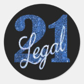 21および法律 |ブルーフェイクグリッター21歳の誕生日 ラウンドシール (正面)