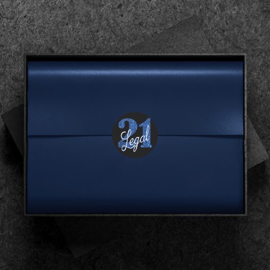 21および法律 |ブルーフェイクグリッター21歳の誕生日 ラウンドシール