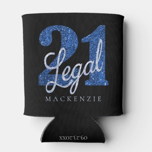 21および法律 |ブルーフェイクグリッター21歳の誕生日 缶クーラー (裏面)