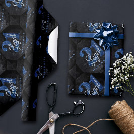 21および法律 |ブルー21thバースデーシックグリッター ラッピングペーパー