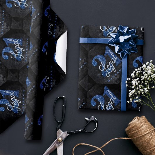 21および法律 |ブルー21thバースデーシックグリッター ラッピングペーパー