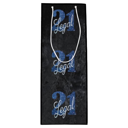 21および法律 |ブルー21thバースデーシックグリッター ワインギフトバッグ (正面)
